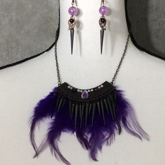 🌸 5PC SCARF NECKACE EARRINGS FLOWER FEATHER SET SPIKE BUNDLE GYPSY BEAD BOHO - Picture 2 of 8